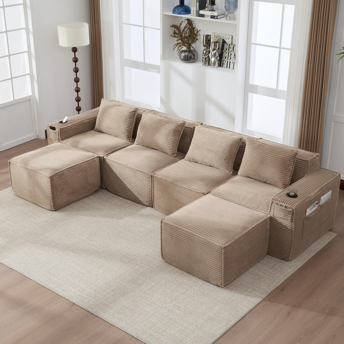 WOHNLANDSCHAFT DE-33834 modular 4-Sitzer Khaki - Sandfarben, Textil (330/75/162cm) - ComfortXL