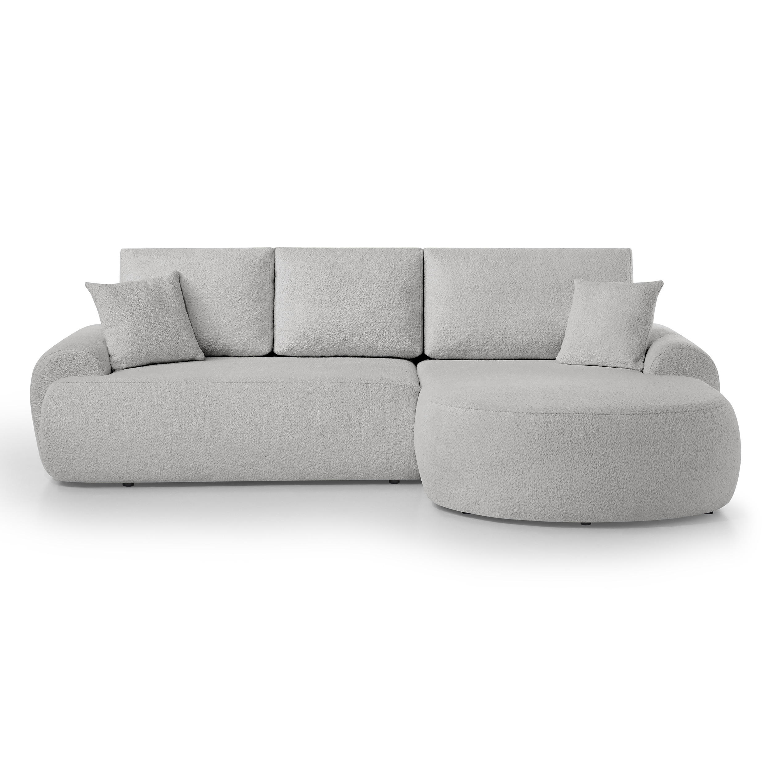 ECKSOFA Teddy L Hellgrau, Bouclé-Stoff, rechts - Hellgrau/Schwarz, Textil (270/170cm) - Beautysofa