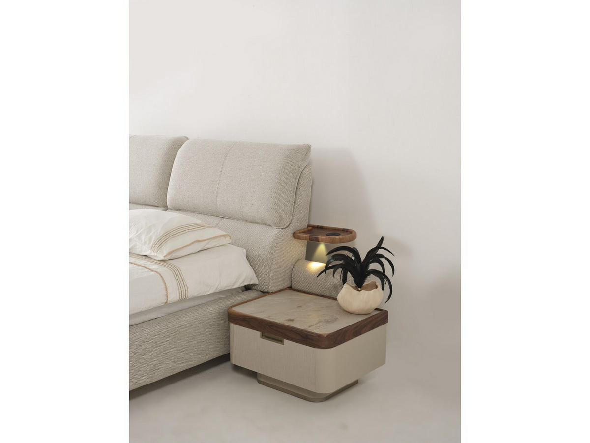 BETTANLAGE Estella Typ-3 Bett mit Kopfteil, 2 Nachttische und Kleiderschrank - Creme, Holzwerkstoff (160/200cm)