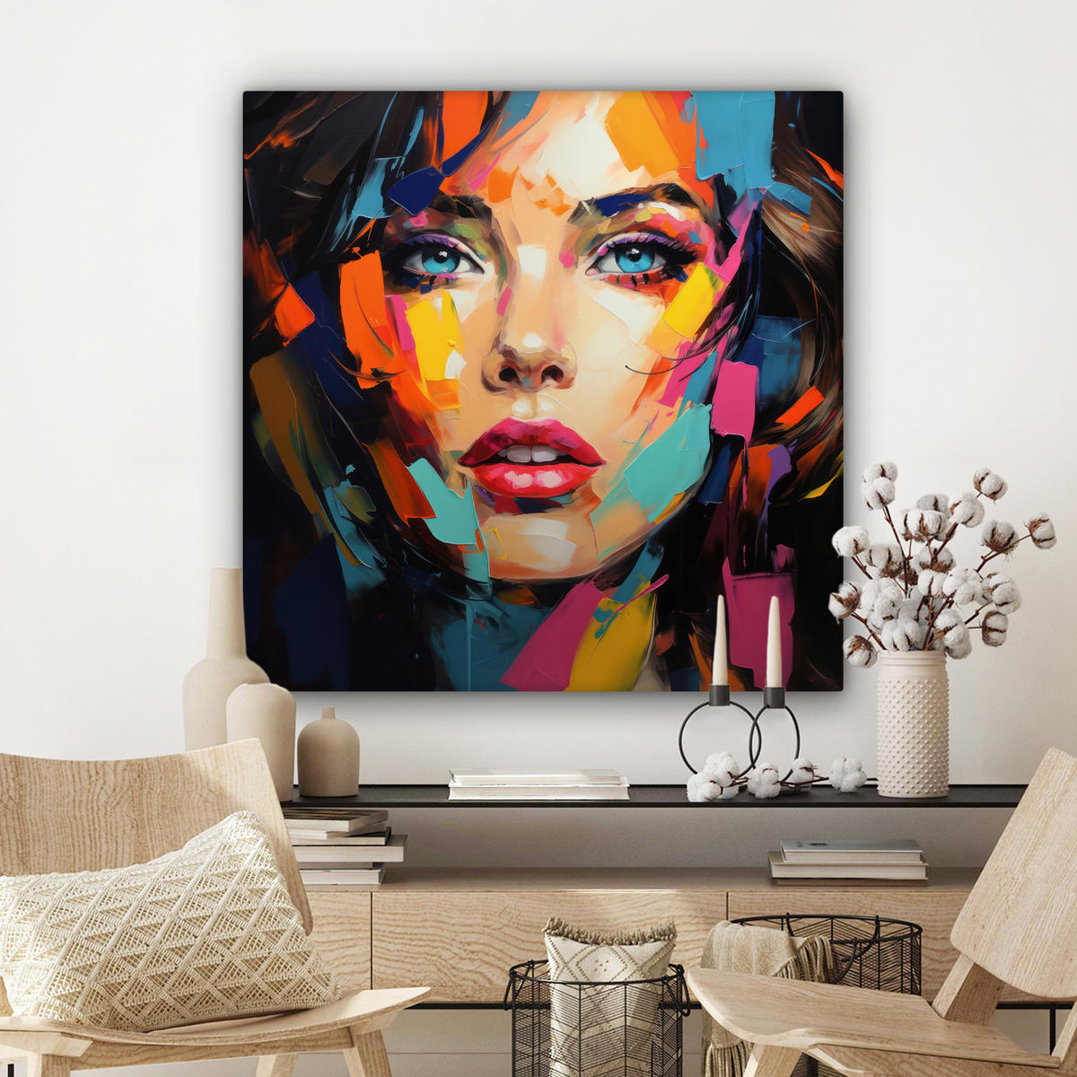 LEINWANDBILD Frau - Porträt - Farbenfroh - Kunst 90x90 cm - Multicolor, Textil (90/90cm) - MuchoWow