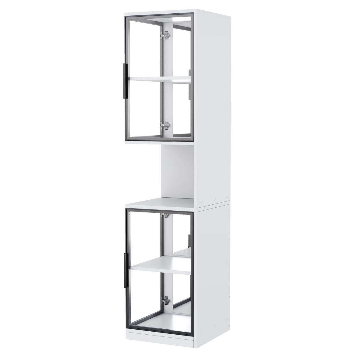 HIGHBOARD mit LED-Beleuchtung 42/44/205 cm – mit 2 Glastüren und Spiegelfront - Weiß, Holzwerkstoff (42/205/44cm) - BEAOK