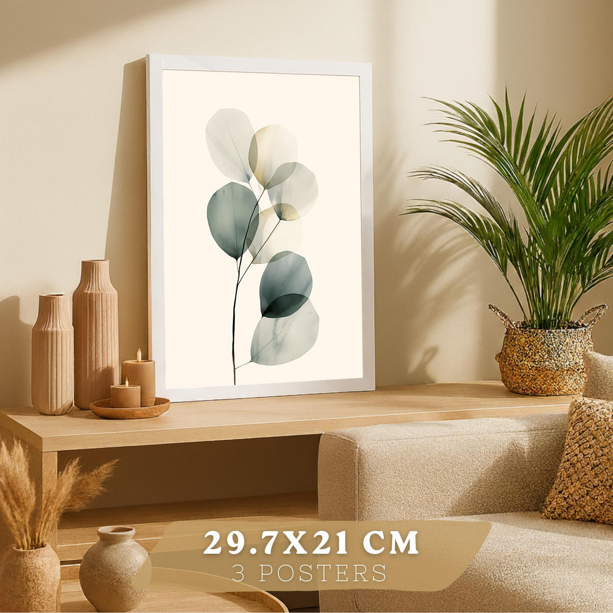 PLAKAT Sada 3 Rostliny A4 Bílý rám - bílá, papír (29.7/1/21cm) - Nacnic