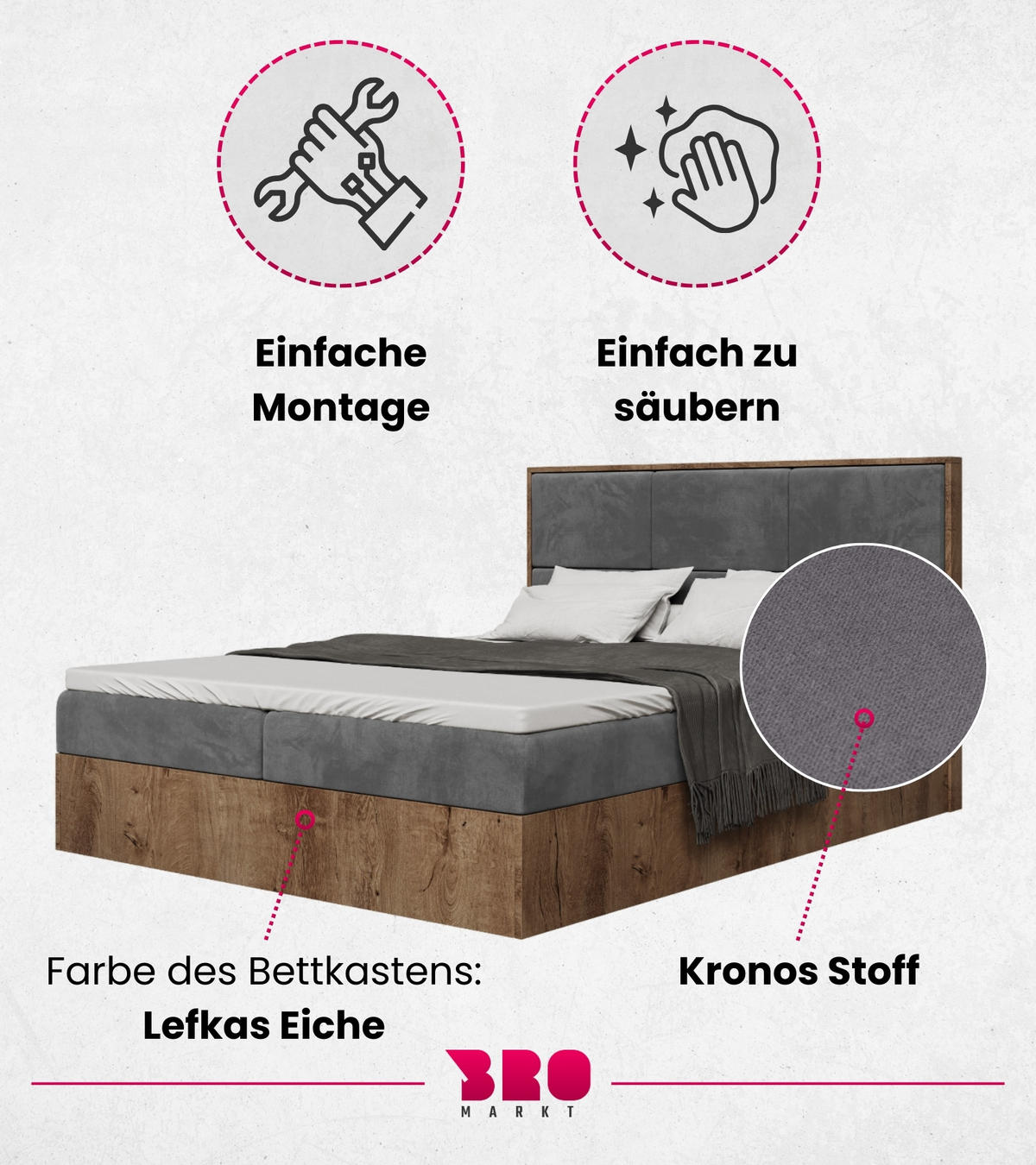 BOXBETT Loft mit Topper 180/200 Dunkelgrau - Grau, Holzwerkstoff/Textil (180/200cm) - Bromarkt