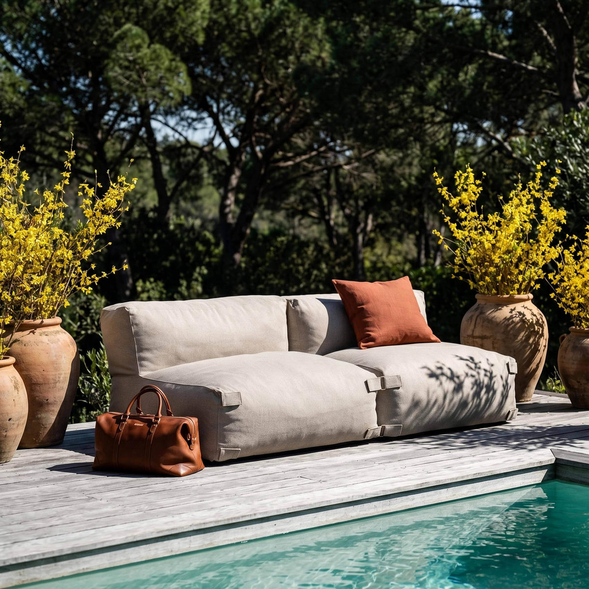 GARTENSOFA mit 2 Sitzplätzen, Sandfarbe - Gelb, Textil - Oviala