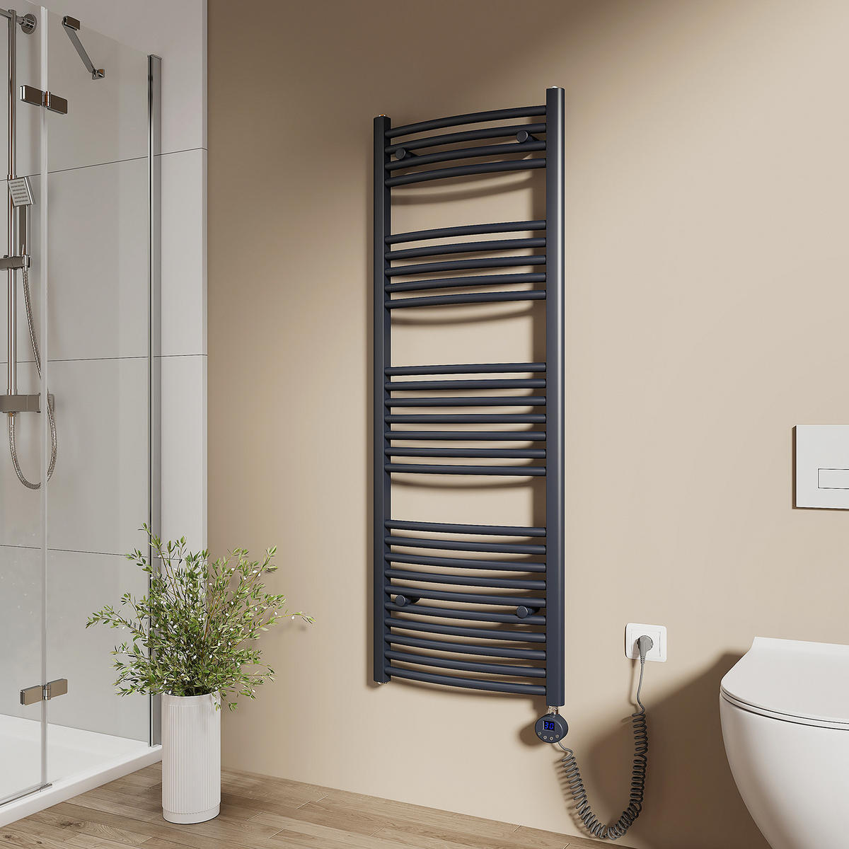 HANDTUCHHEIZKÖRPER elektrisch gebogen Anthrazit 140/50/5,6 cm - Anthrazit, Metall (50/140/5.6cm) - EMKE