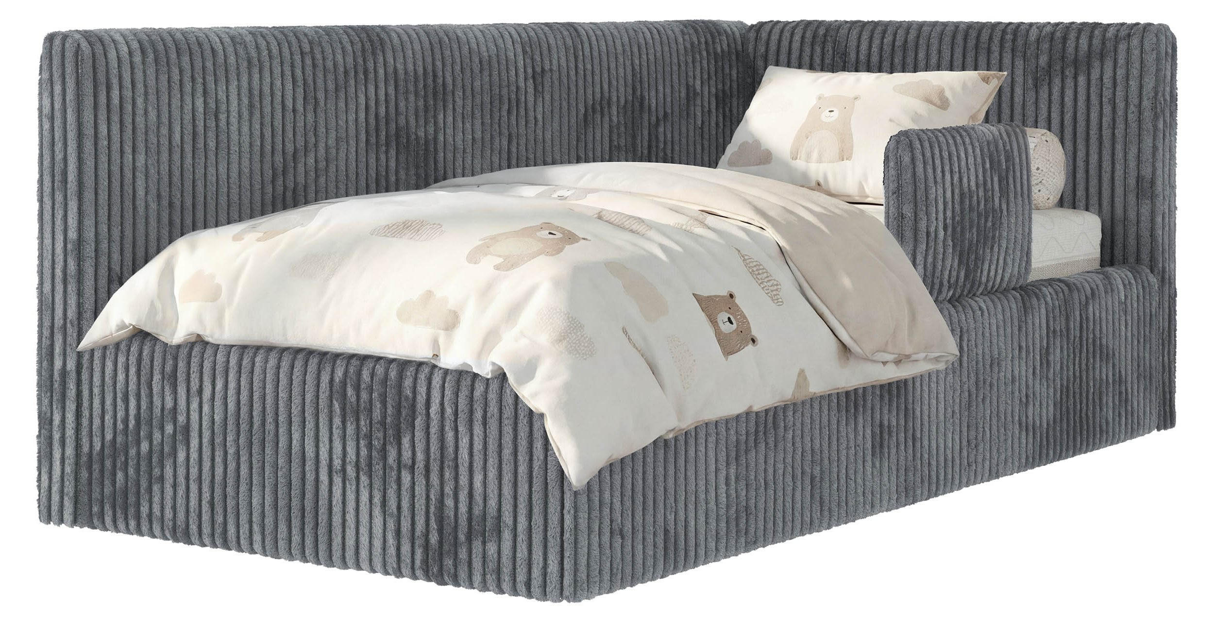 POLSTERBETT TILVO ALTA 90/200 - Grau Cord - Schaumstoffmatratze - Rechts - Grau, Textil (200/90cm) - MKS