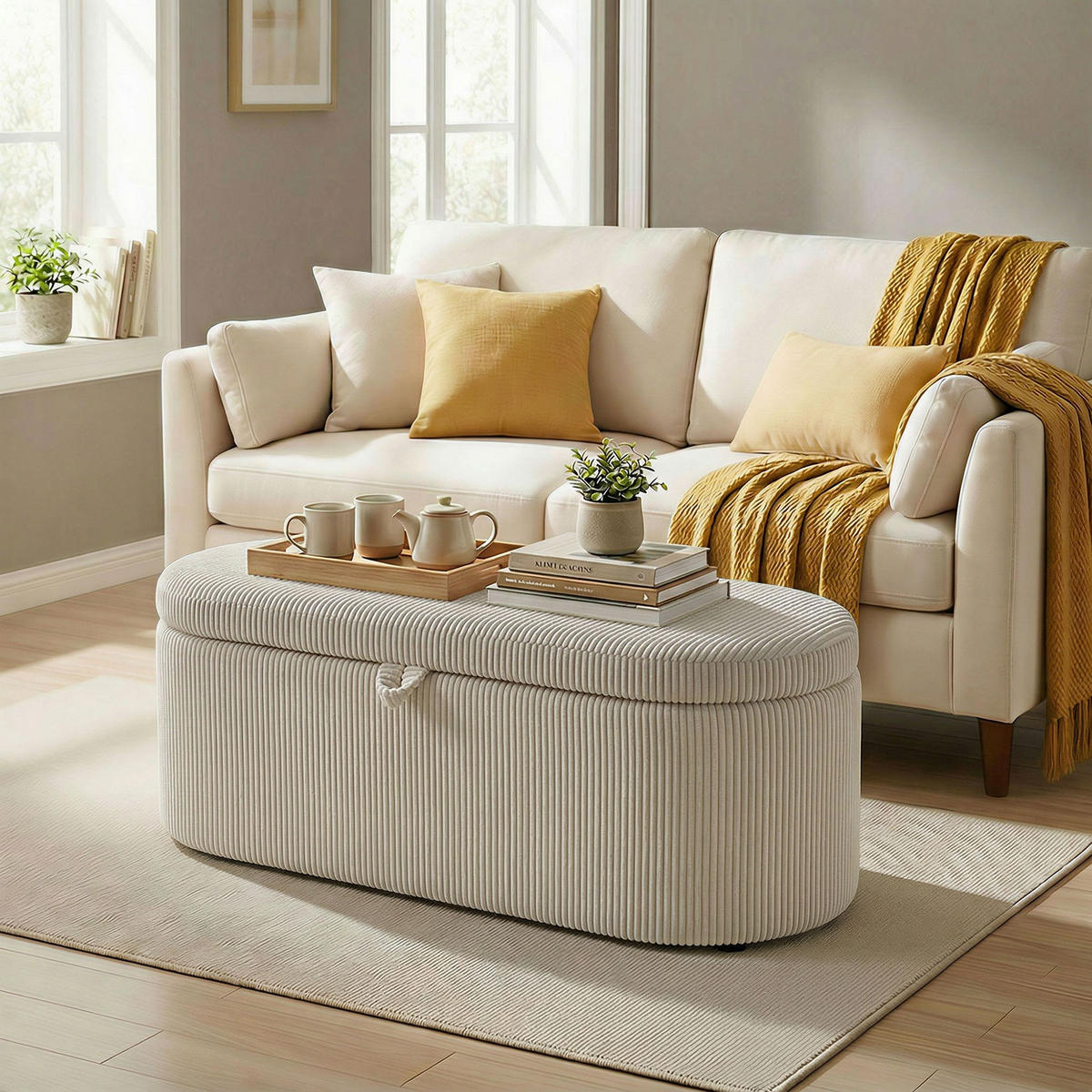 SITZBANK Polyester Beige - Beige/Schwarz, Kunststoff/Textil (51/49/105cm) - HOMCOM