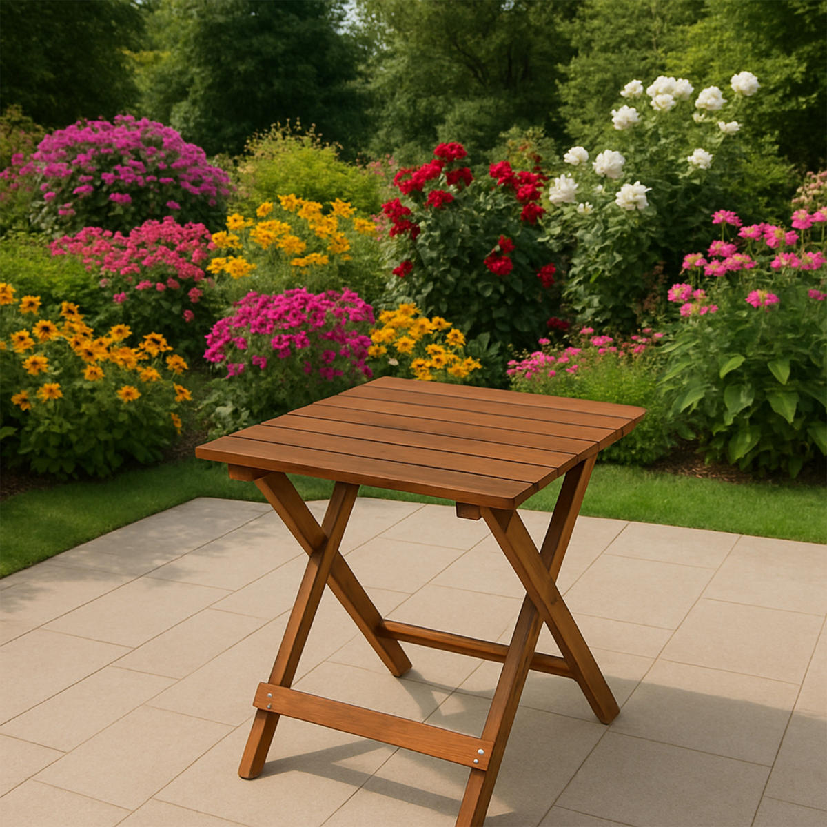 KLAPP-BEISTELLTISCH Plymouth - 38x43cm - Höhe 47,5cm Akazie geölt. - Braun, Holz (43/38/47.5cm) - TPFGarden