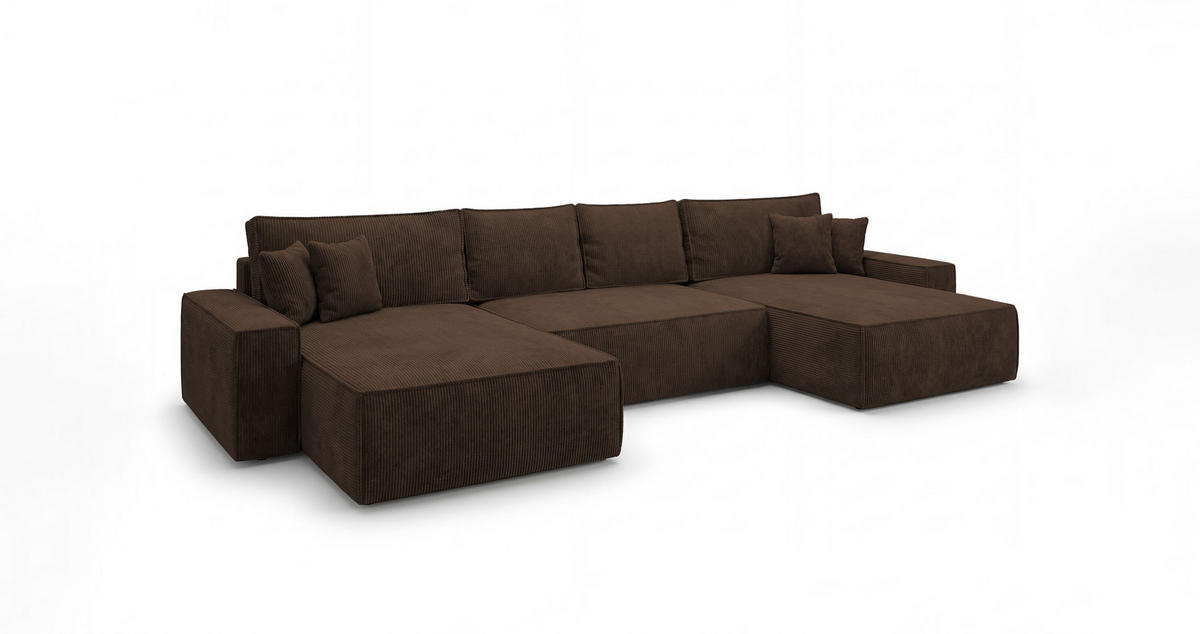 ECKSOFA CALIFORNIA U-Form braun Cord POSO 6 - Schlaffunktion, Bettkasten - Braun, Textil (385/185cm) - Cornero