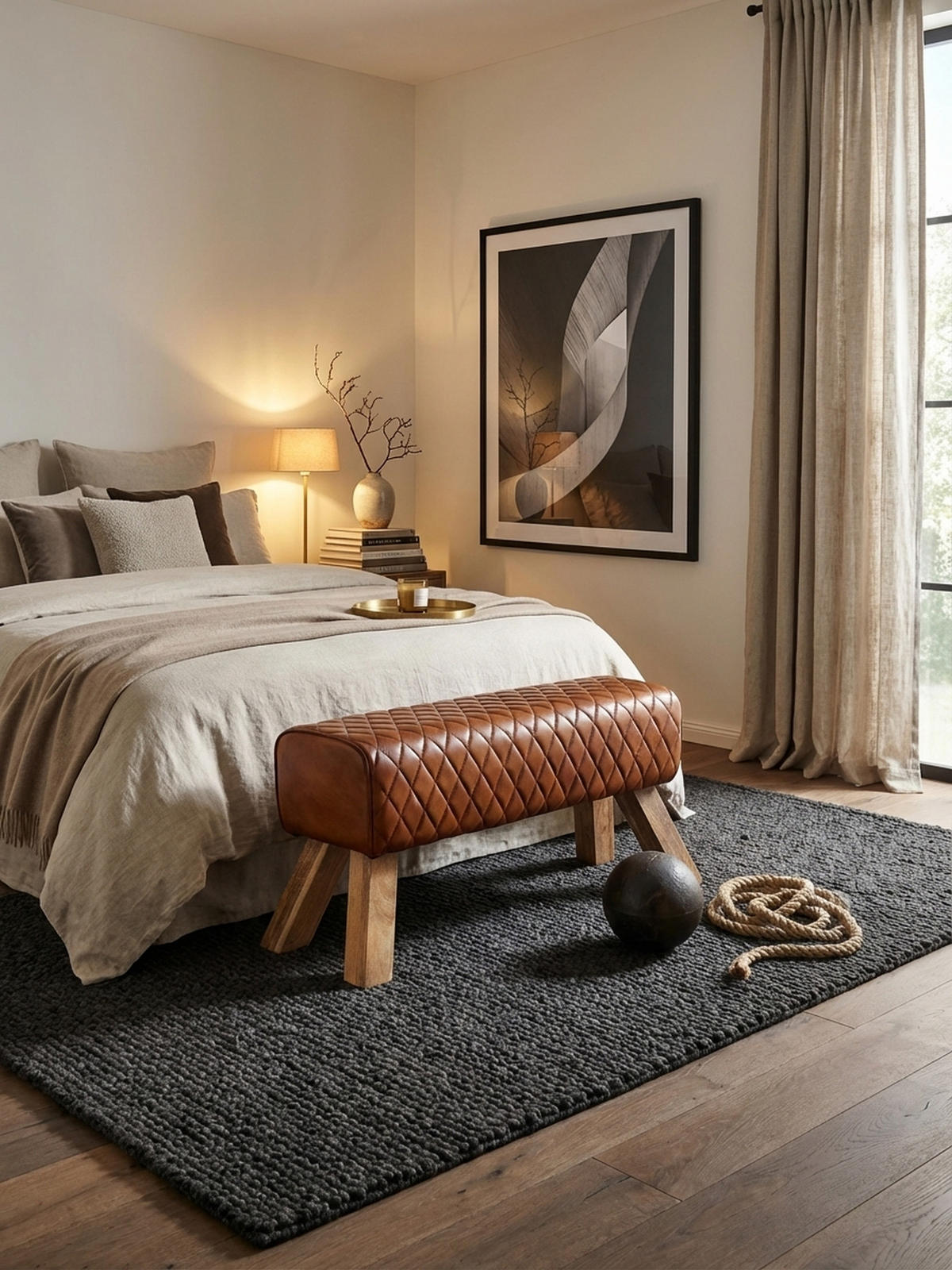 SITZBANK – Leder/Mango Massivholz, ohne Lehne - Braun, Mangoholz/Leder (89/46/35cm) - KADIMA DESIGN