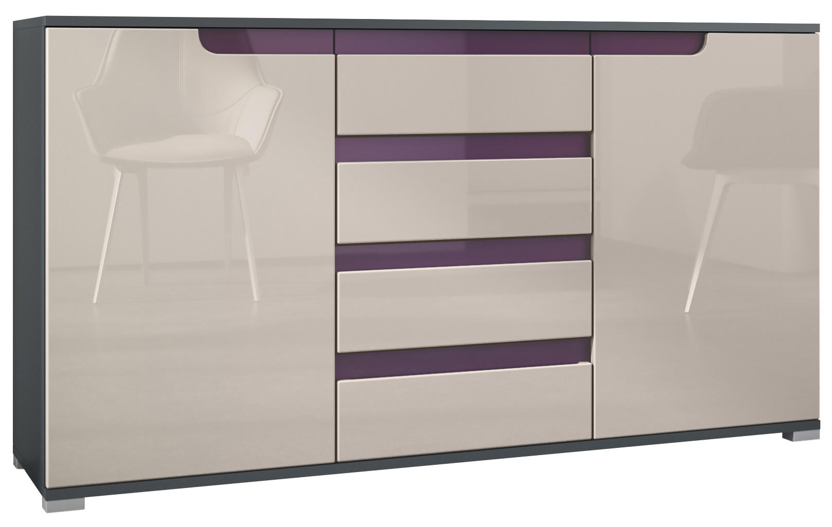 SIDEBOARD Sylt Sandgrau Hochglanz / Brombeer Hochglanz - Sandfarben, Holzwerkstoff (138.5/75.5/35cm) - Vladon