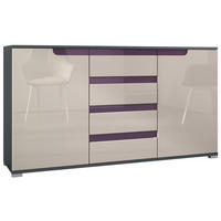 SIDEBOARD Sylt Sandgrau Hochglanz / Brombeer Hochglanz - Sandfarben, Holzwerkstoff (138.5/75.5/35cm) - Vladon