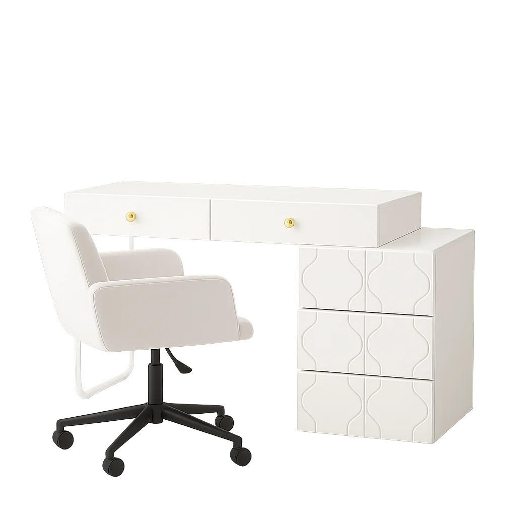 SCHREIBTISCH SET Schminktisch Weiß mit Schubladen & Drehstuhl - Weiß, Holzwerkstoff (40/105.5/73.5cm) - Urban Meuble