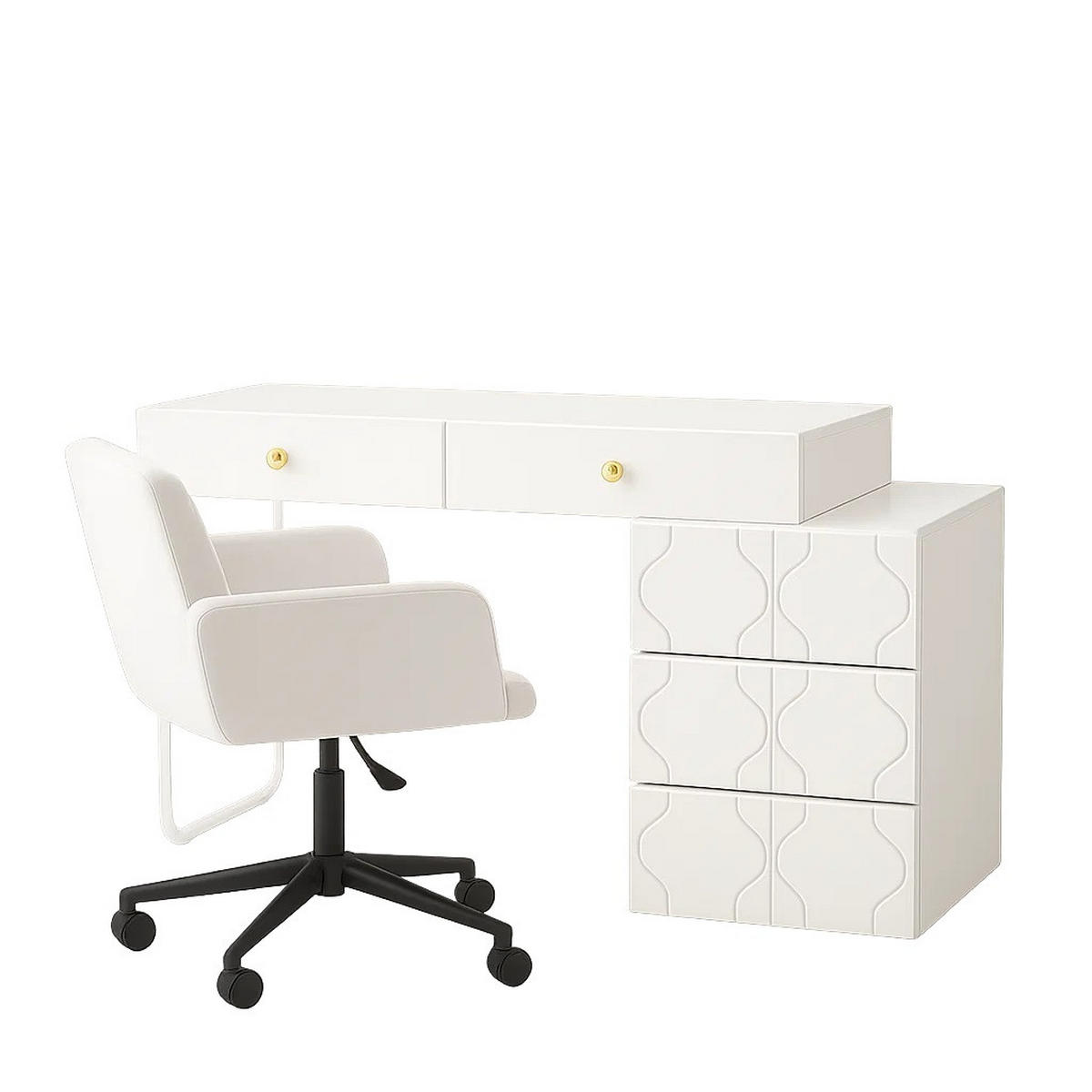 SCHREIBTISCH SET Schminktisch Weiß mit Schubladen & Drehstuhl - Weiß, Holzwerkstoff (40/105.5/73.5cm) - Urban Meuble