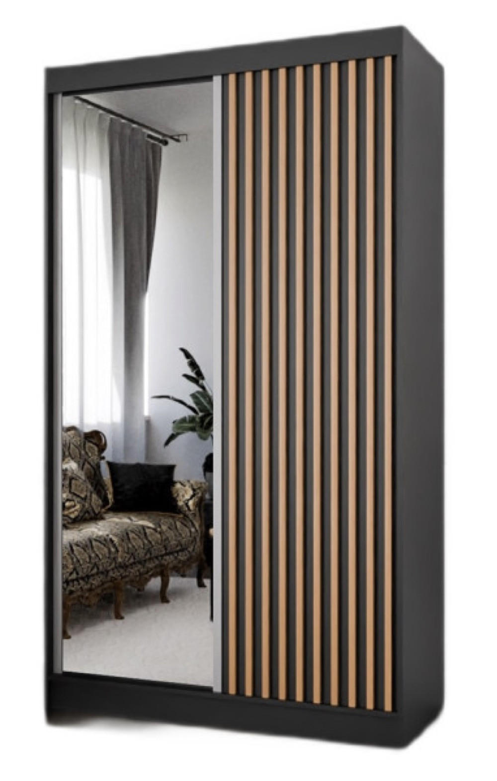 SCHRANK Schwarz Mit Lamellen Und Spiegel Craft Gold 120 cm - Schwarz, Holzwerkstoff (120/215/61cm) - Sepro Meble