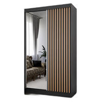 SCHRANK Schwarz Mit Lamellen Und Spiegel Craft Gold 120 cm - Schwarz, Holzwerkstoff (120/215/61cm) - Sepro Meble