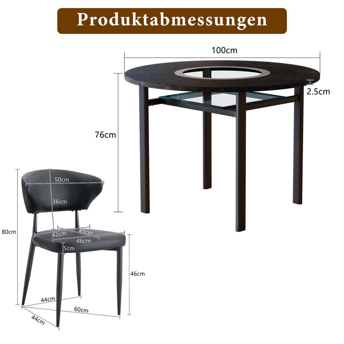 TISCHGRUPPE 3-tlg Tisch 100cm Schwarz Holzoptik mit 2 PU-Sesseln - Schwarz, Metall (63/22/113.5cm) - Raelunyi