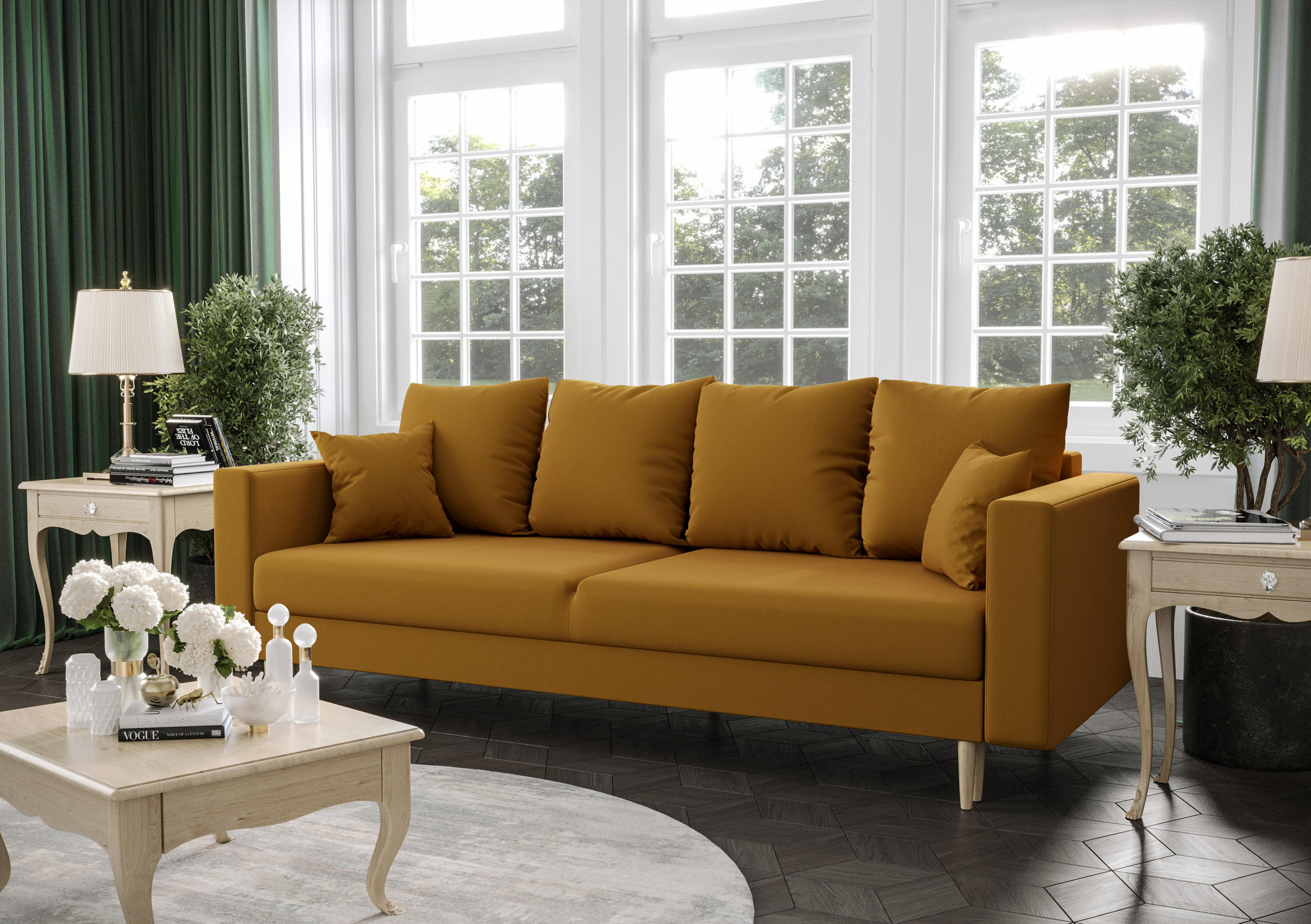 SOFA KRISTI mit Schlaffunktion ITAKA 33 Sofa mit Stauraum - Goldfarben, Textil (90/87/230cm) - Bedante