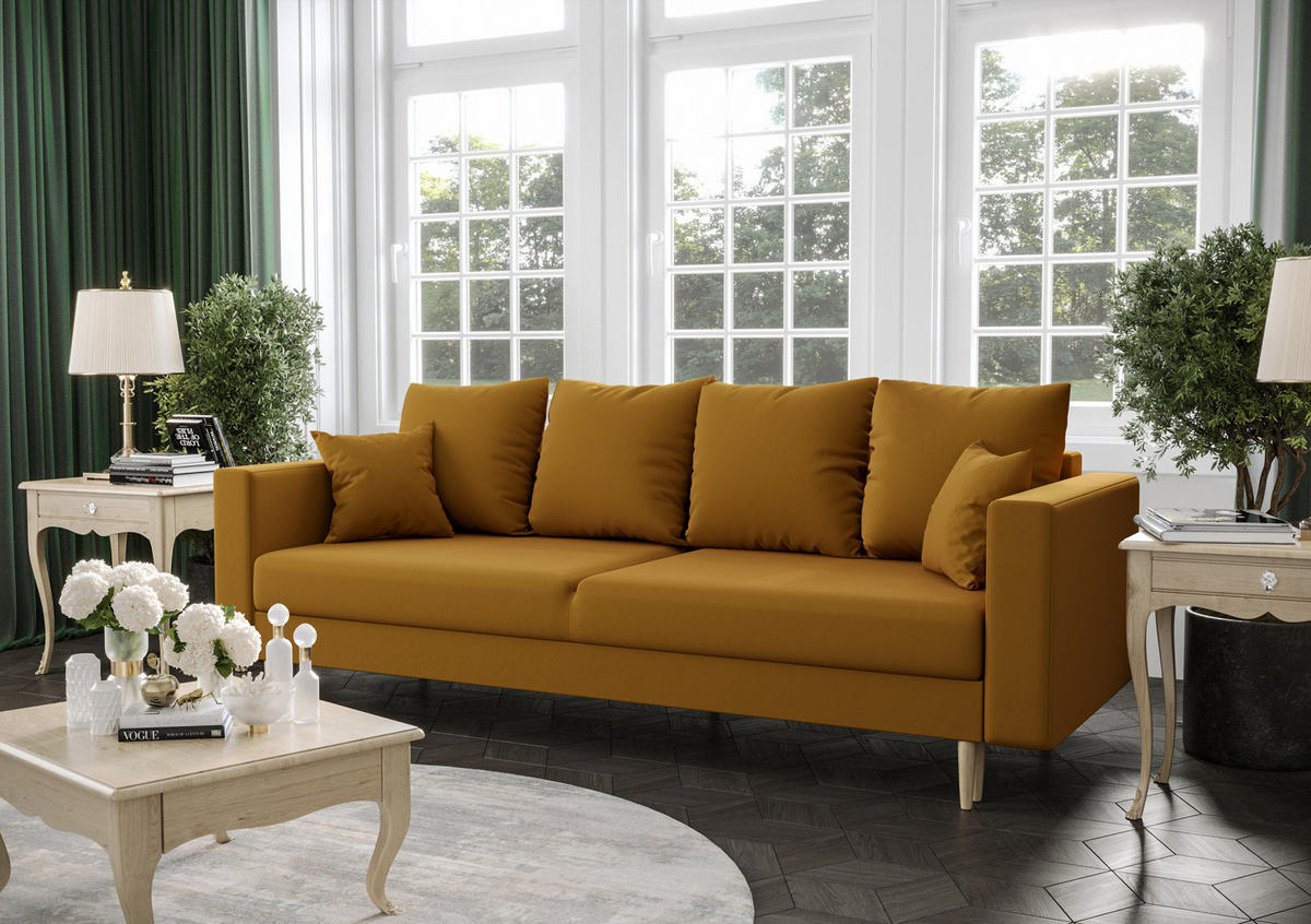 SOFA KRISTI mit Schlaffunktion ITAKA 33 Sofa mit Stauraum - Goldfarben, Textil (90/87/230cm) - Bedante