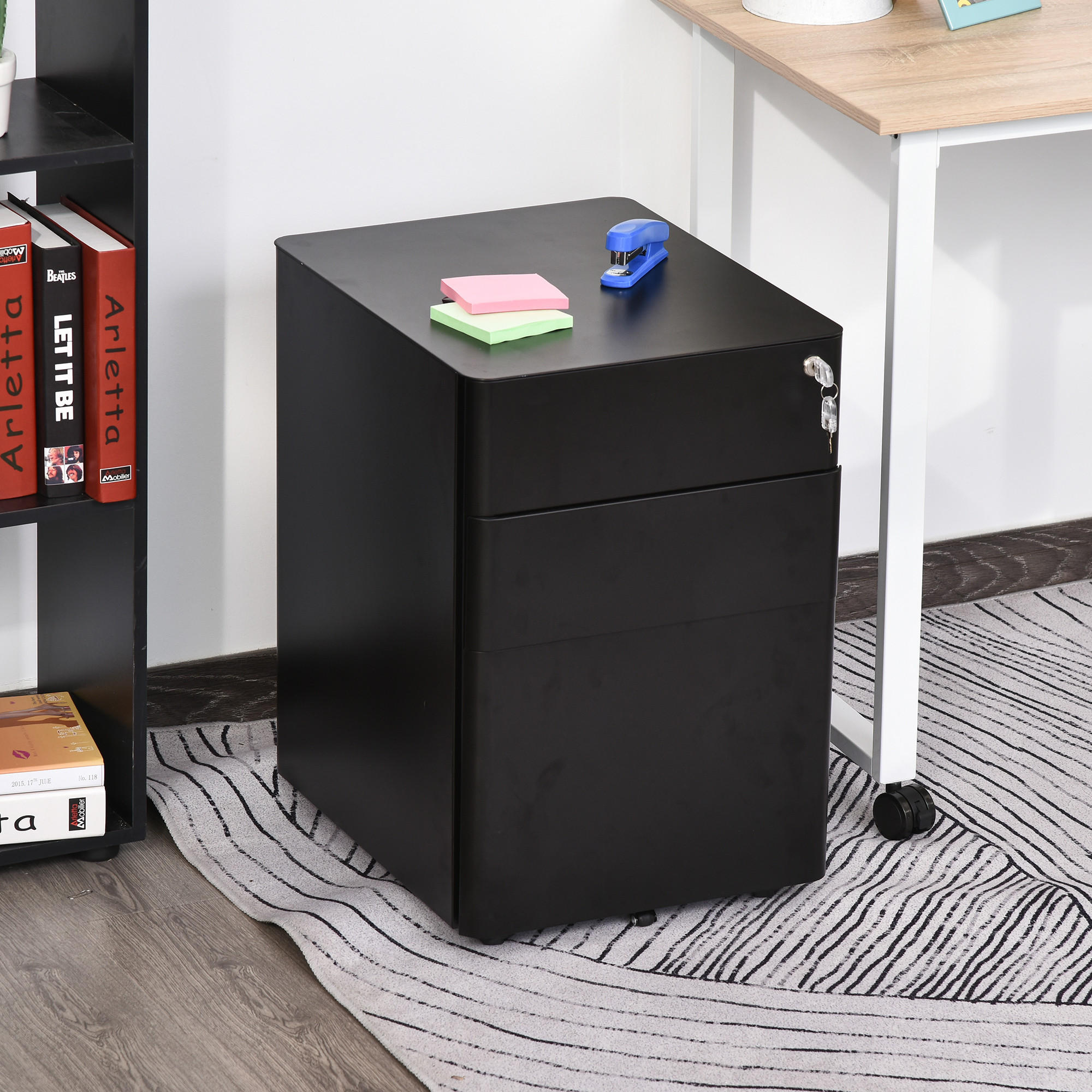 ROLLCONTAINER mobiler Aktenschrank mit 3 Schubladen Büroschrank Stahl Schwarz - Schwarz, Metall (48/59/39cm) - Vinsetto