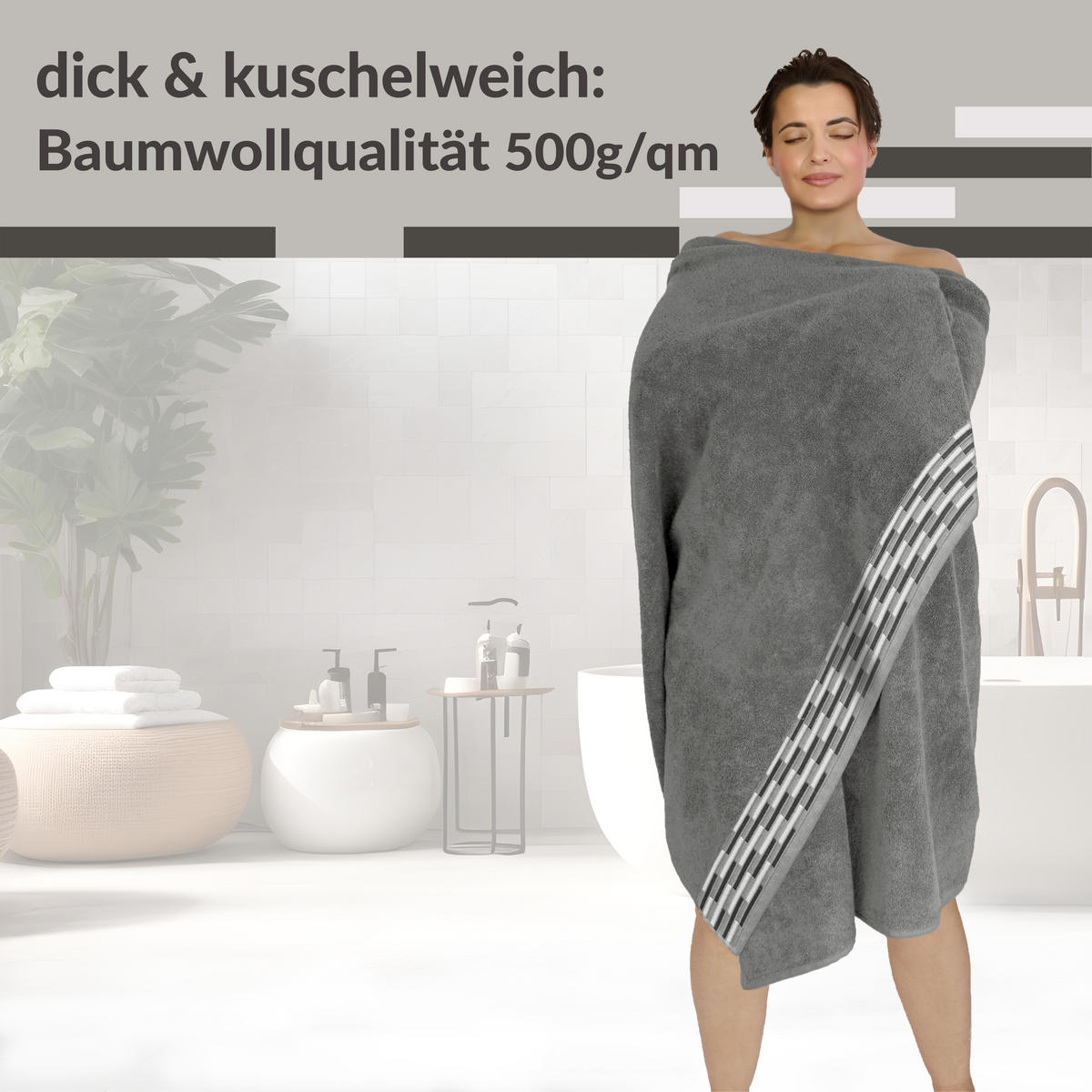 BADETUCH Lugano Dunkelgrau 100x200 cm - Dunkelgrau, Textil (100/200cm) - Lashuma