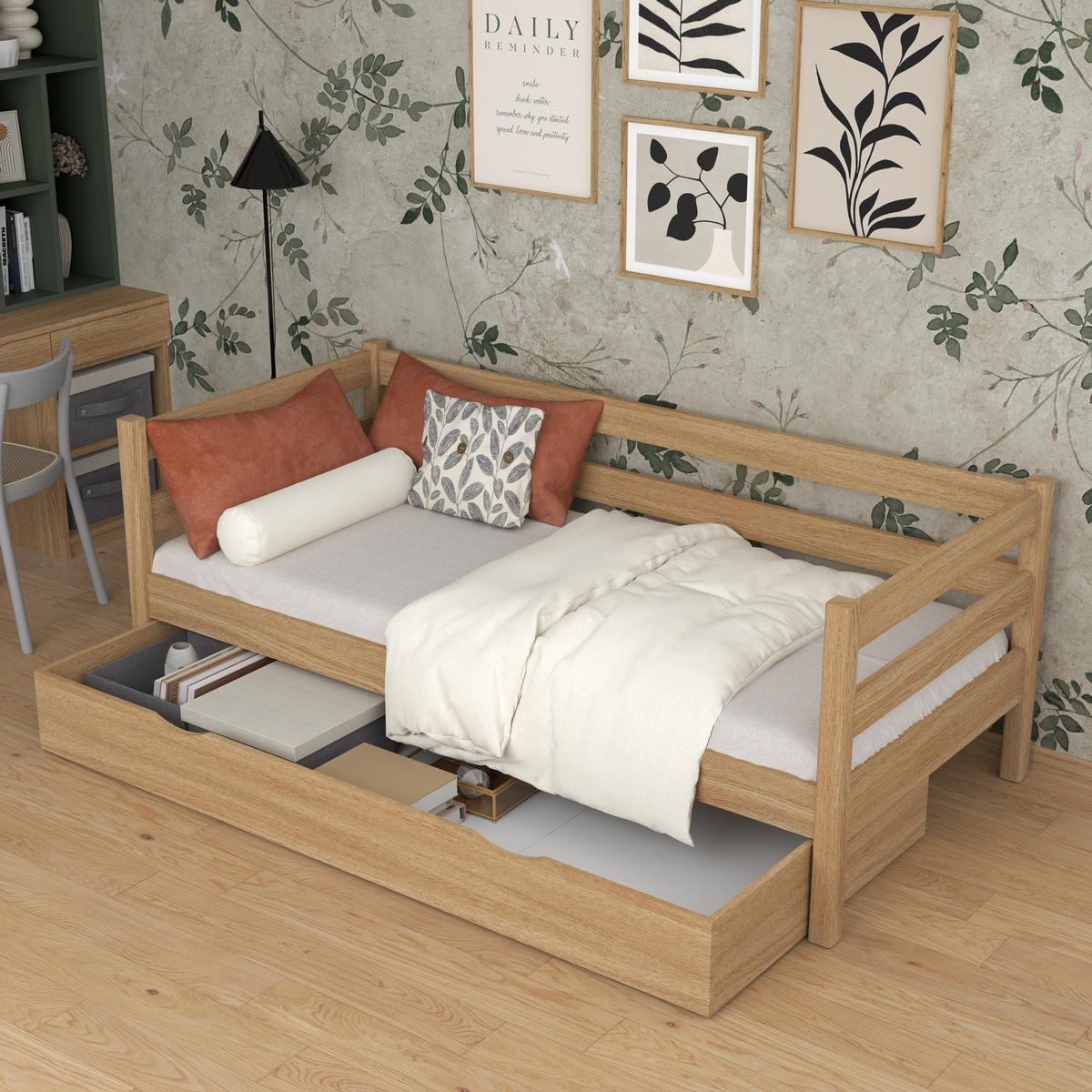 TAGESBETT mit Schublade N01 Eiche Natur 120/190 - Eiche Artisan, Naturmaterialien/Holz (120/190cm) - N-Wood