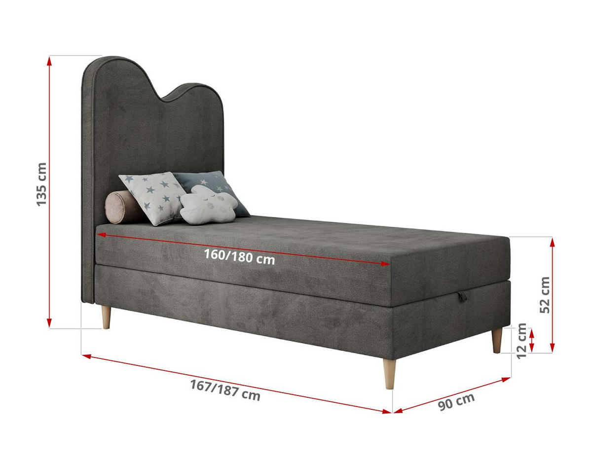 BOXBETT FLOW 90/180 Dunkelgrau Velvet hydrophob - H3 - Dunkelgrau, Holz/Textil (90/180cm) - MKS