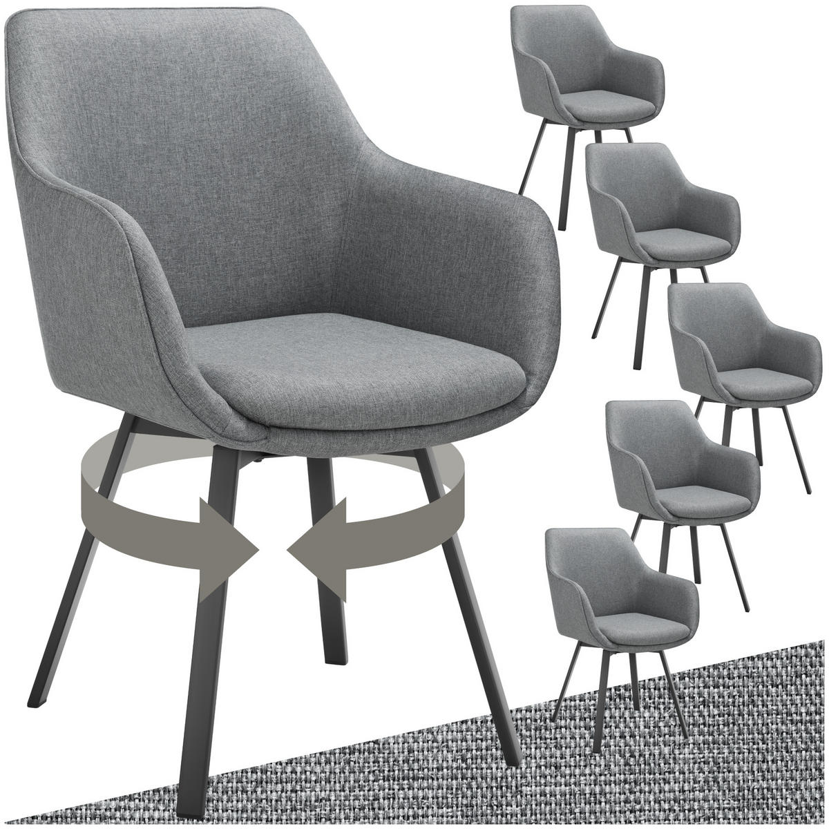 ARMLEHNSTUHL Drehbarer 6er Set Alicon 57 x 59 x 88 cm anthrazit - Anthrazit, Textil (57/88/59cm) - tectake