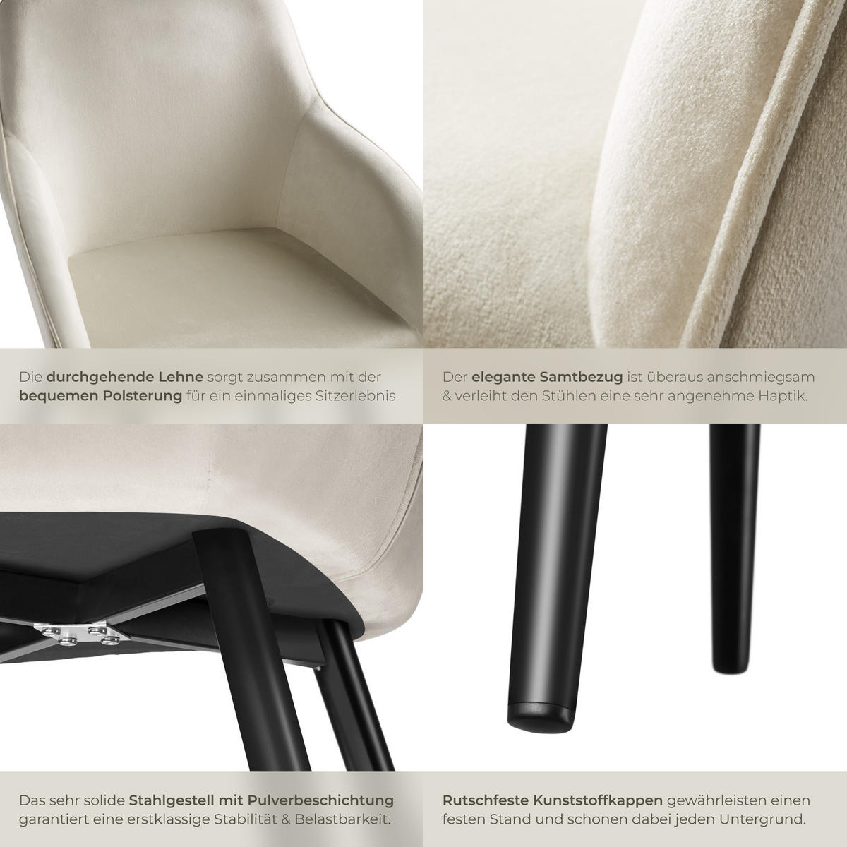 ESSZIMMERSTUHL 8er Set Marilyn 58 x 62 x 82 cm creme/schwarz - Creme/Schwarz, Textil (58/82/62cm) - tectake