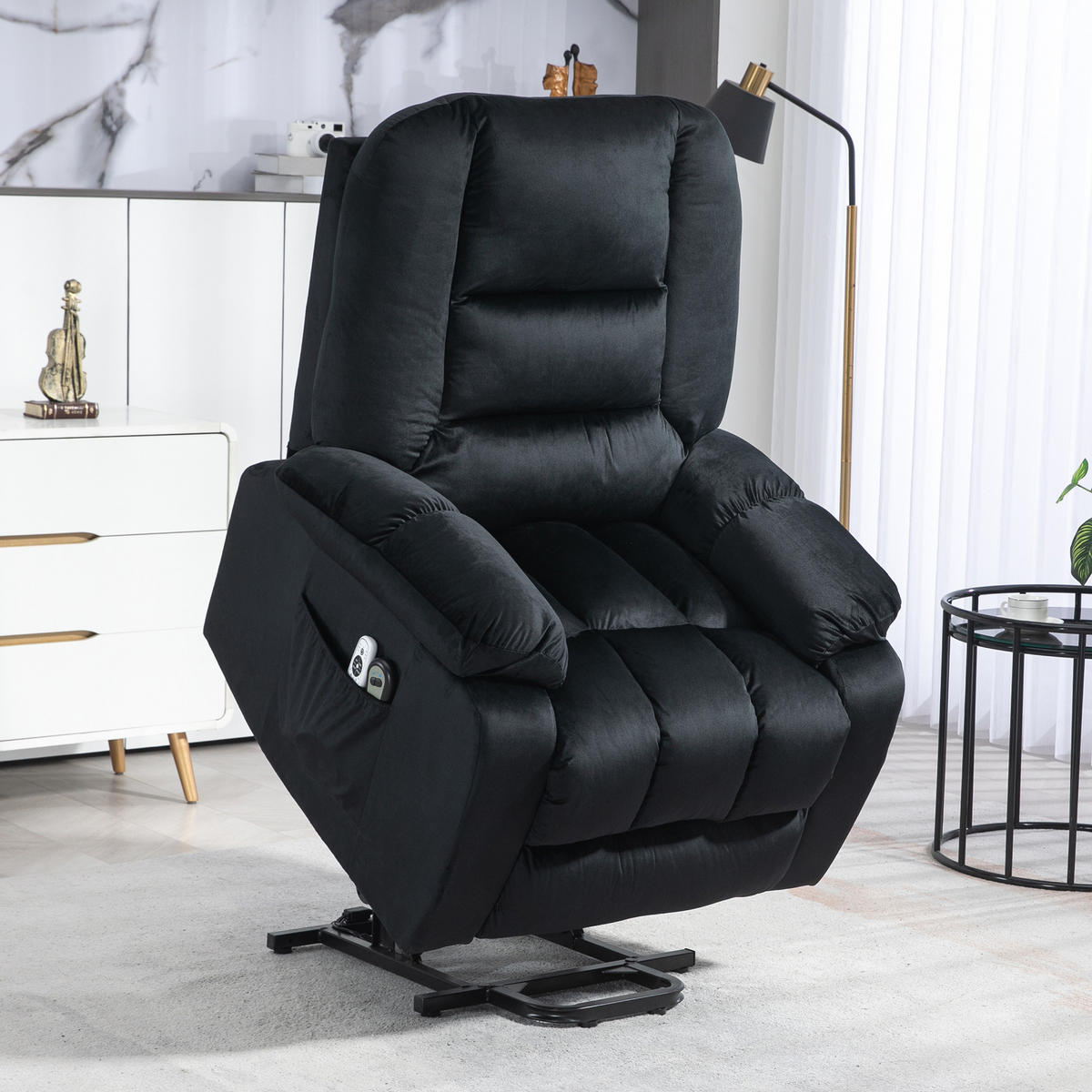 MASSAGESESSEL DE-15410 8 Massagepunkte mit Heizung, elektrisch neigbar Schwarz - Schwarz, Metall (94/107/85cm) - ComfortXL