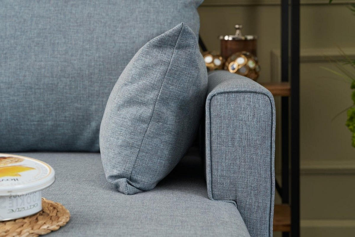 ECKSOFA mit losen Rückenkissen und Schlaffläche - Blau/Walnussfarben, Holz/Kunststoff (165/275cm) - myHomelando