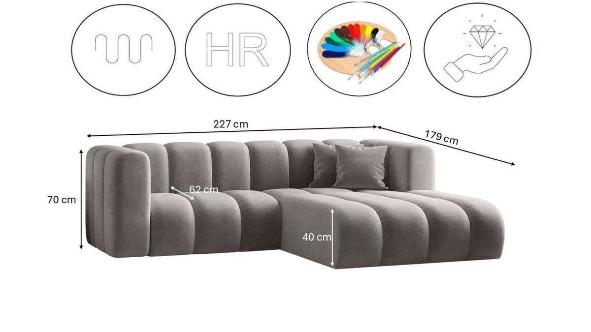 ECKSOFA L-from, Sofa Grand modular stoff Salvador Grau Rechts - Grau, Holz (227/179cm) - Kaiser Möbel