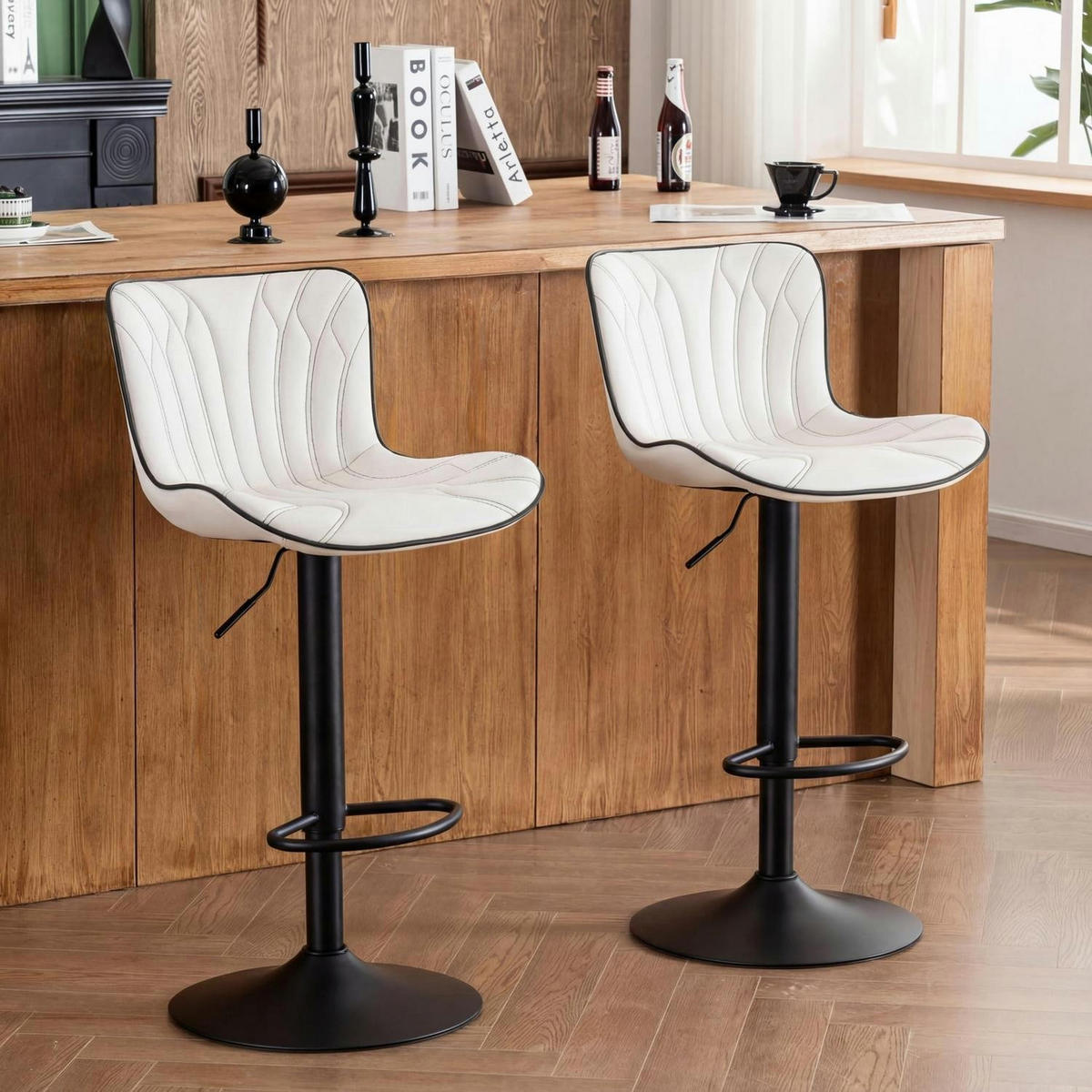 BARHOCKER 2er Set Kunstleder Weiß Höhenverstellbar - Weiß, Kunststoff (83/54/48cm)