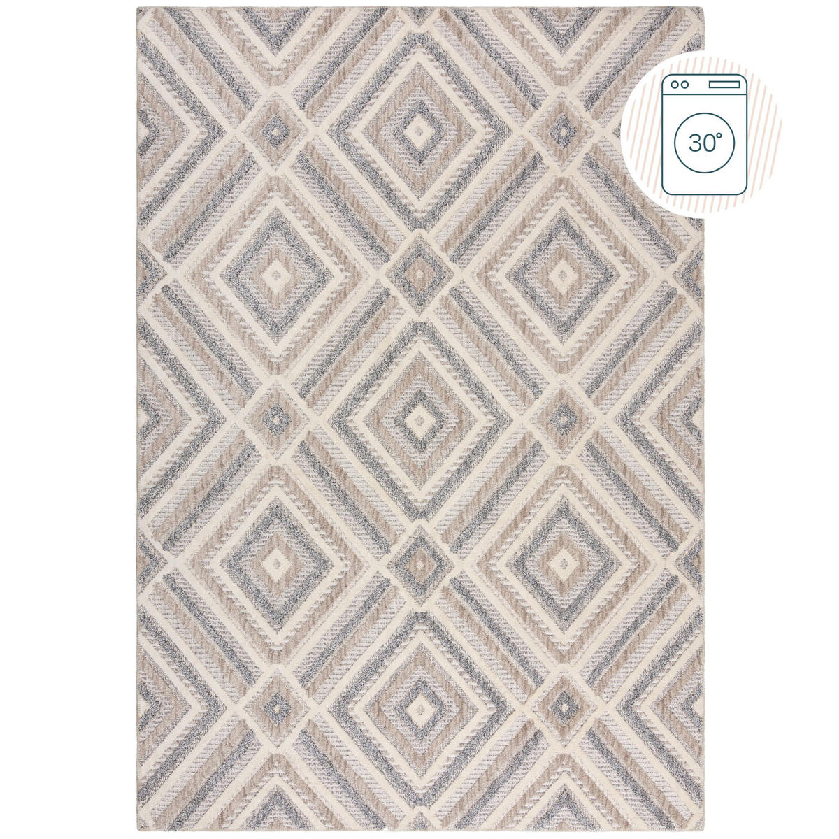 TEPPICH Waschbar RIDGE, geometrisch, Grau-Beige, 78 x 150 cm - Beige, Textil (78/150cm) - KADIMA DESIGN