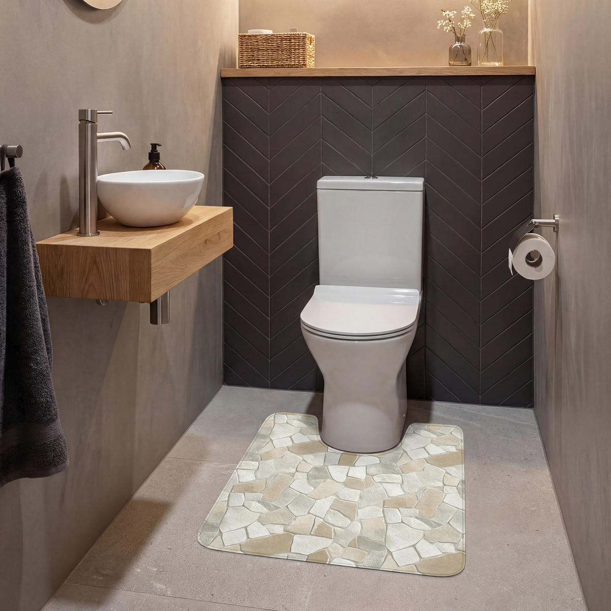 WC-VORLEGER Mosaik - Steine - Beige Toilettenvorleger 55x60 cm - Beige, Kunststoff/Textil (55/1cm) - OnlyWow