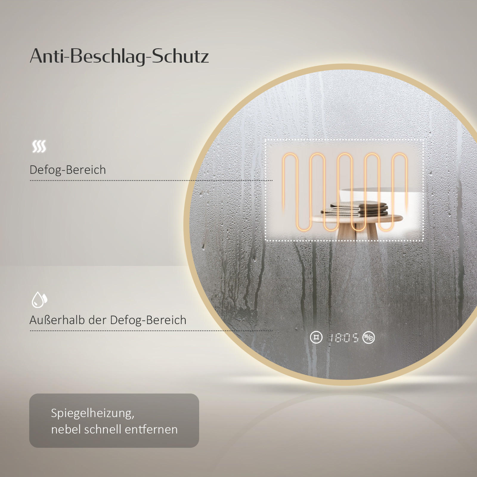 BADSPIEGEL Rund mit Beleuchtung Gold ф60 cm - Goldfarben, Glas (60/3.1/60cm) - EMKE