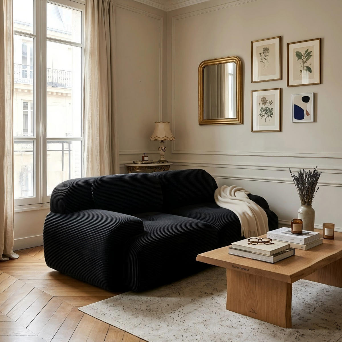 2-SITZER-SOFA in cordstoff rahmenloses design & modular kombinierbar - Schwarz, Textil (103/75/208cm) - Urban Meuble