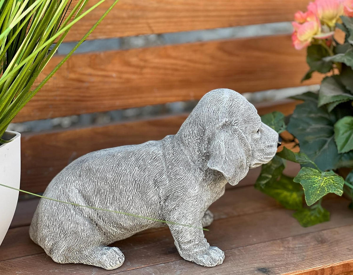 STEINFIGUR Dackel Welpe frostfest Steinguss - Grau, Stein (12/15/23cm) - stoneandstyle