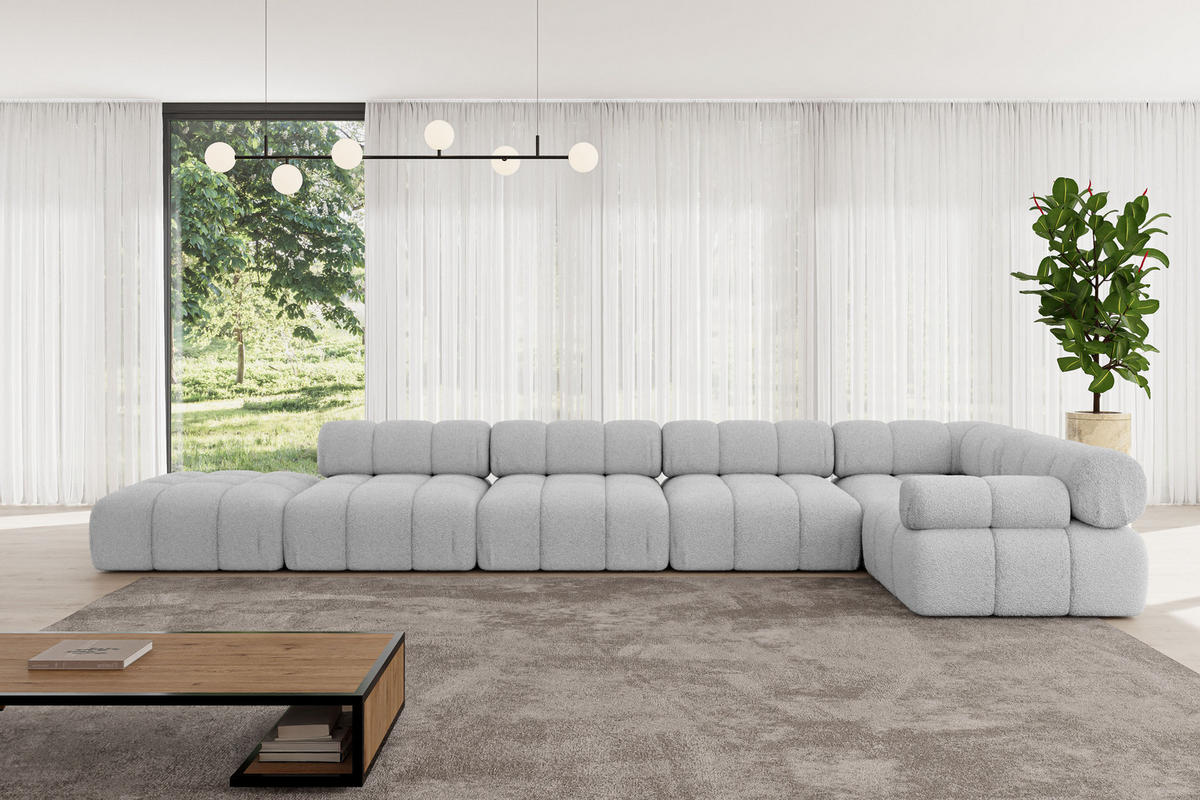 ECKSOFA modulares Sofa Felto-L3 - 475x190x70 cm Hellgrau Bouclé - Hellgrau, Holzwerkstoff/Textil (475/190cm) - ALTDECOR
