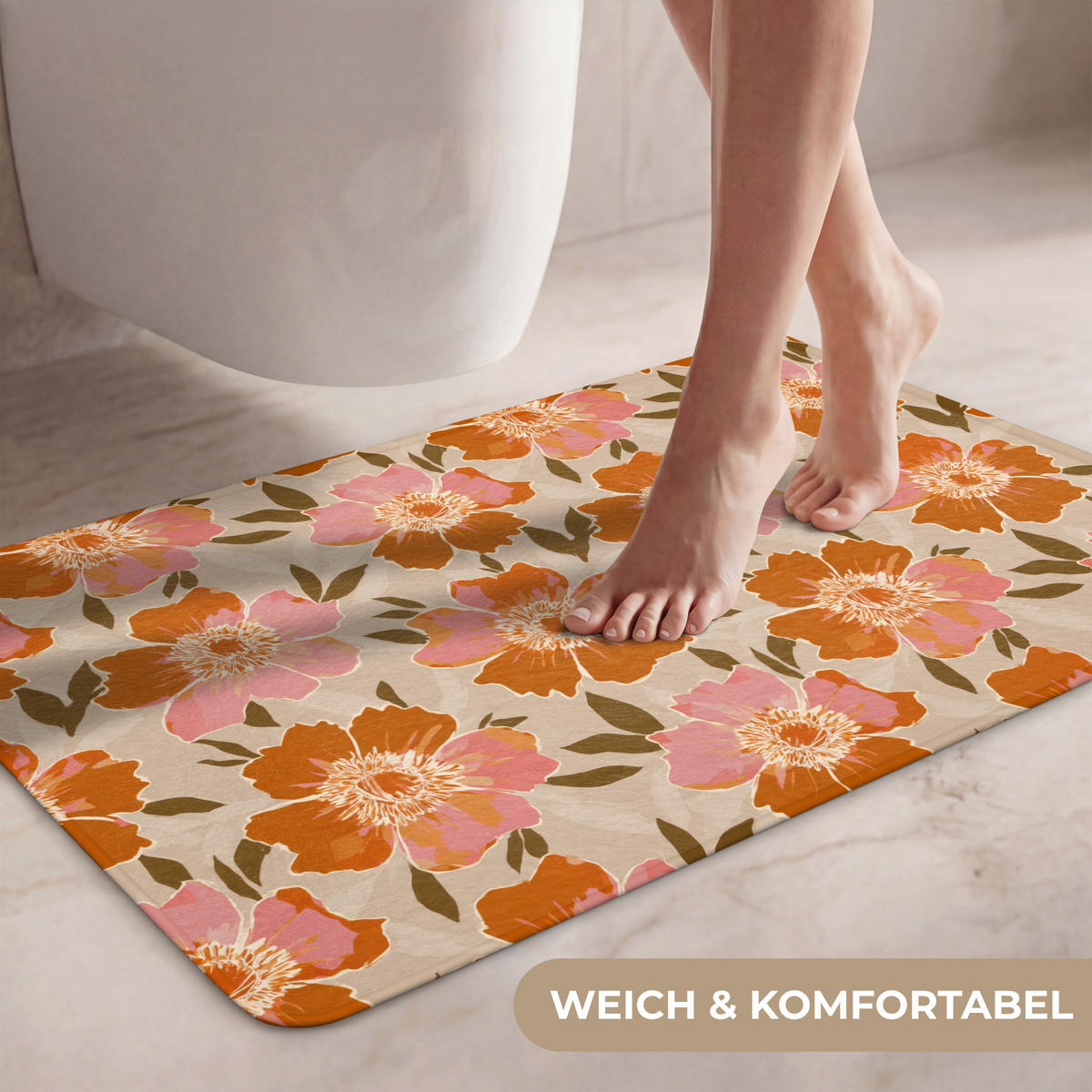 WC-VORLEGER Blumen - Motiv - Retro Toilettenteppich 80x50 cm - Multicolor, Kunststoff/Textil (80/1cm) - OnlyWow