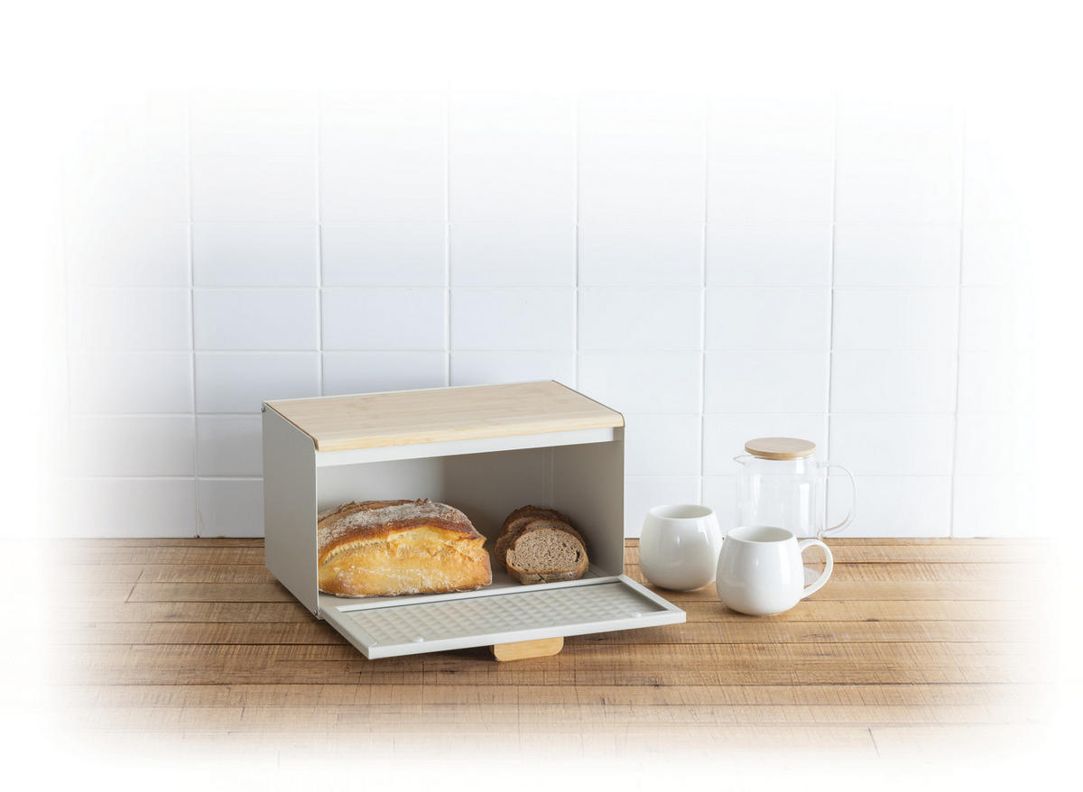 BROTKASTEN aus Metall mit Bambusdeckel Sensia 35,5/20,8/23,5 cm - Beige, Metall (20.8/23.5/35.5cm) - 5five Simply Smart
