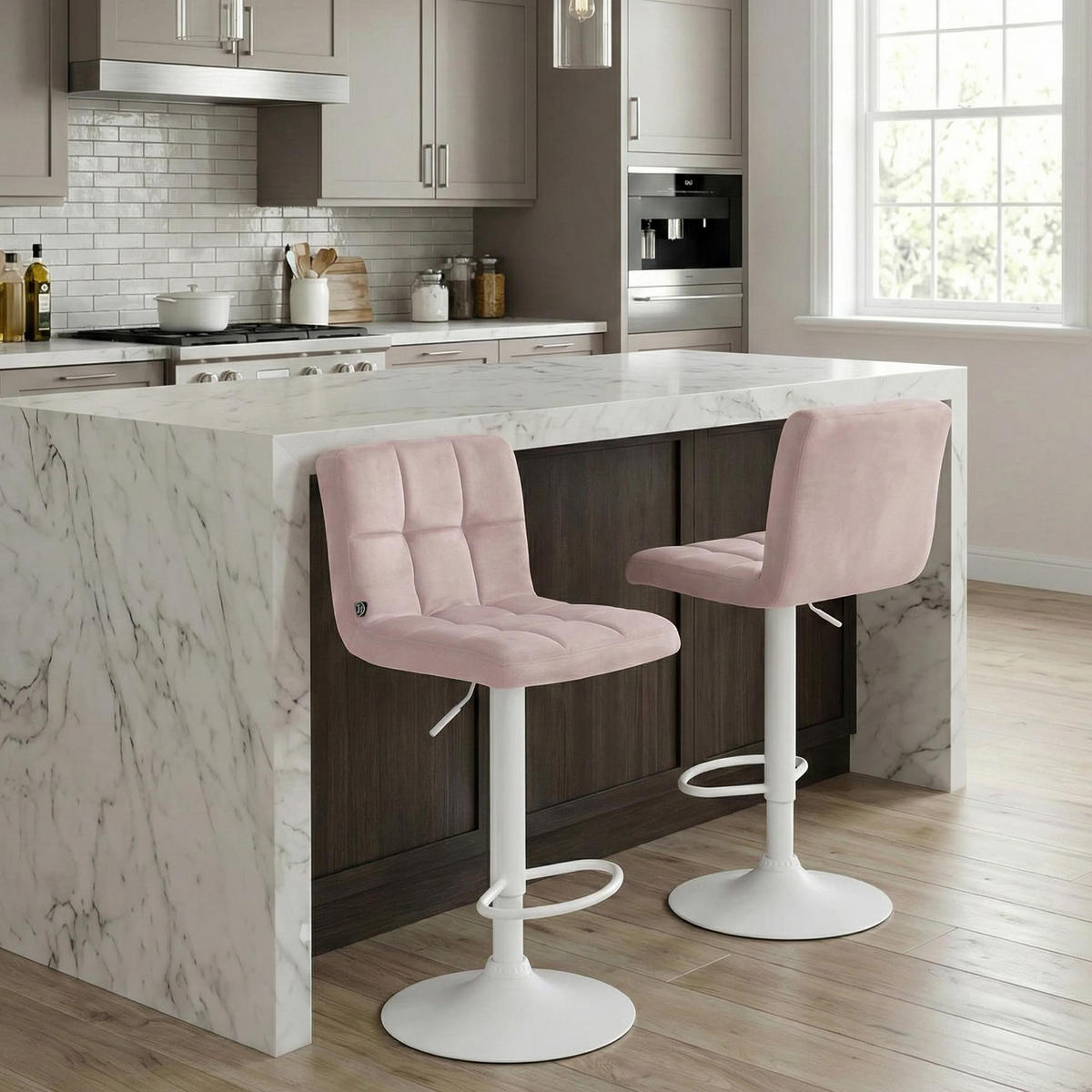 BARHOCKER Samt Rosa - Weiß/Rosa, Textil/Metall (46/94/47cm) - CLP