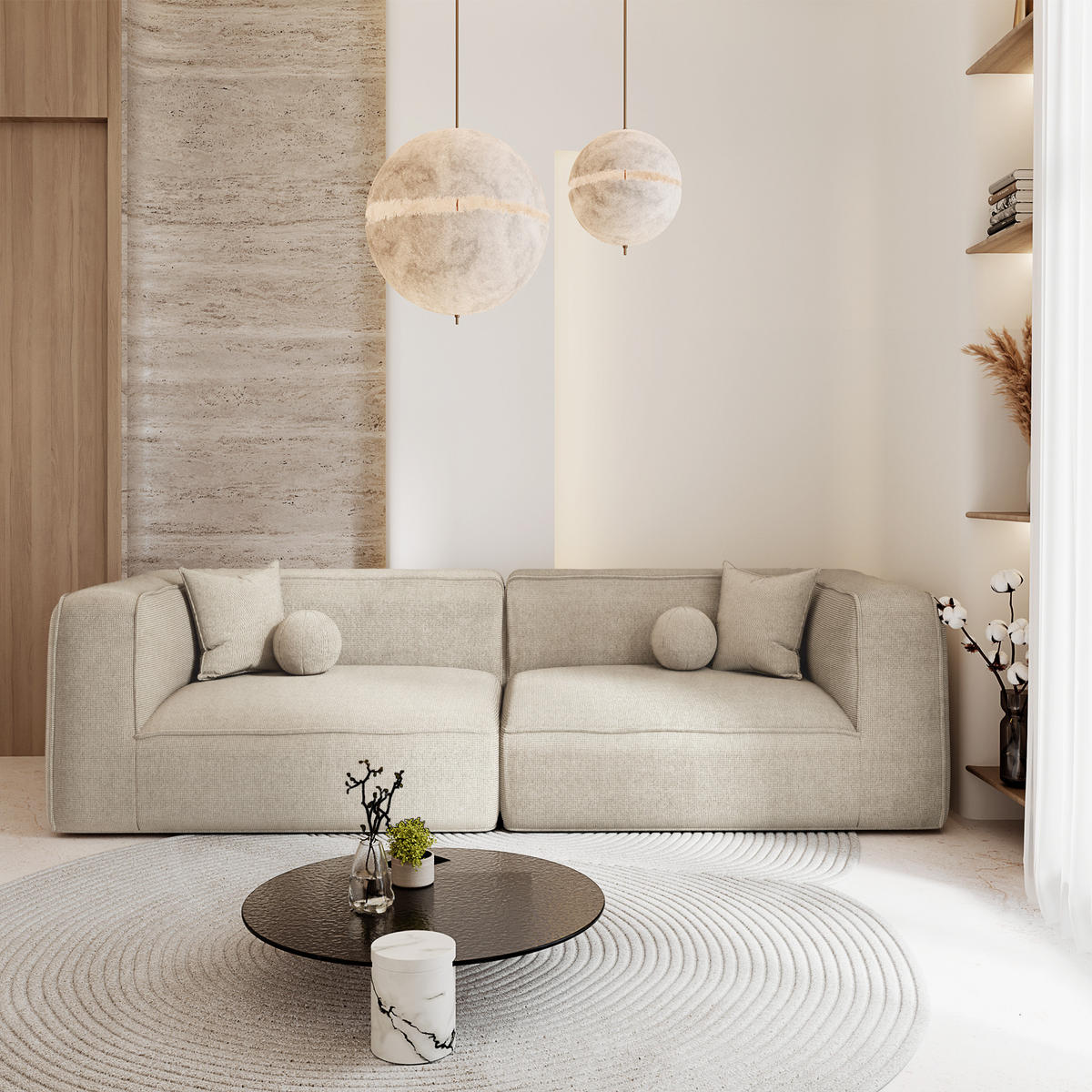 3-SITZER-SOFA aus gewebtem Stoff SOFIA Köpergewebe Beige 250cm - Beige, Textil (250/70/105cm) - Premium Interiors