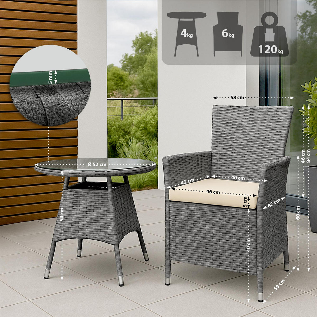 GARTENSITZGRUPPE Kunststoff Grau-Meliert (3-teilig) - Grau, Kunststoff - CLP