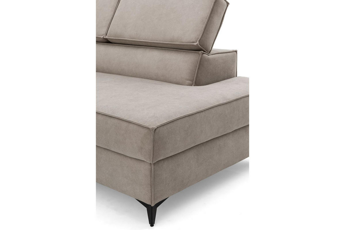 ECKSOFA PURE U Rechts mit Schlaffunktion 127x270 Velours Creme - Creme/Schwarz, Holz/Textil (204/340cm) - Muffo