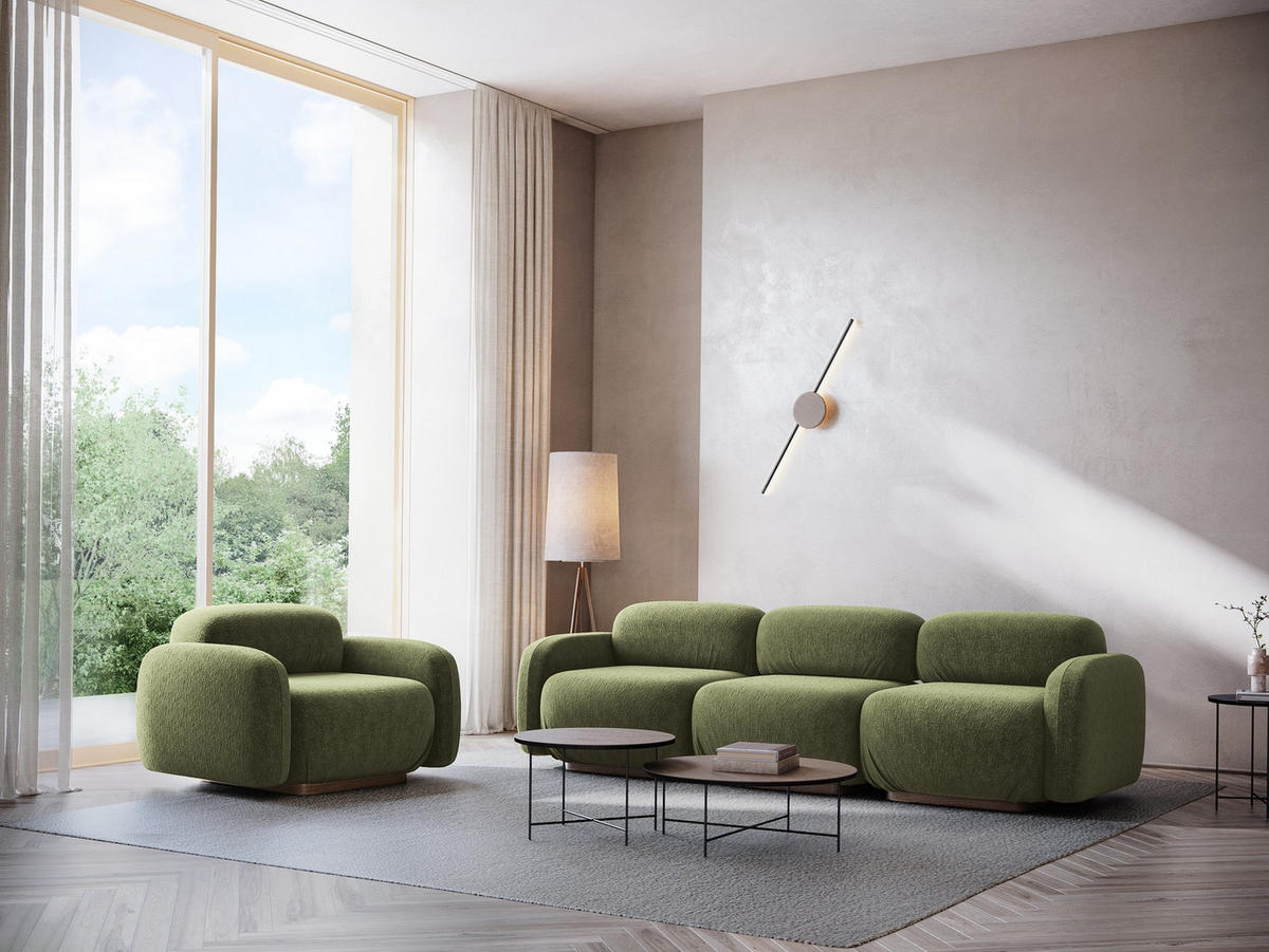 3-SITZER SOFA Links Chenille Stoff Grün - Braun/Olivgrün, Holz/Textil (258/73/95cm) - Makamii