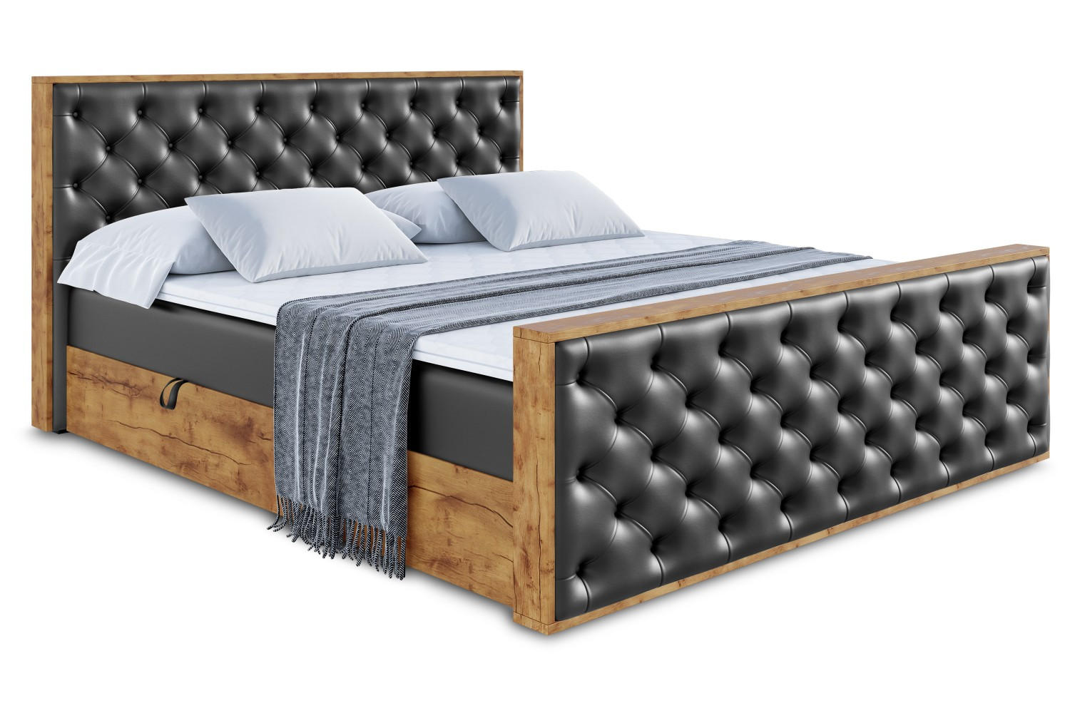 BOXBETT mit Matratze H4 und Lattenrost - LOLLI3-Z - 160x200 - Schwarz Kunstleder - Schwarz, Holzwerkstoff (160/200cm) - ALTDECOR