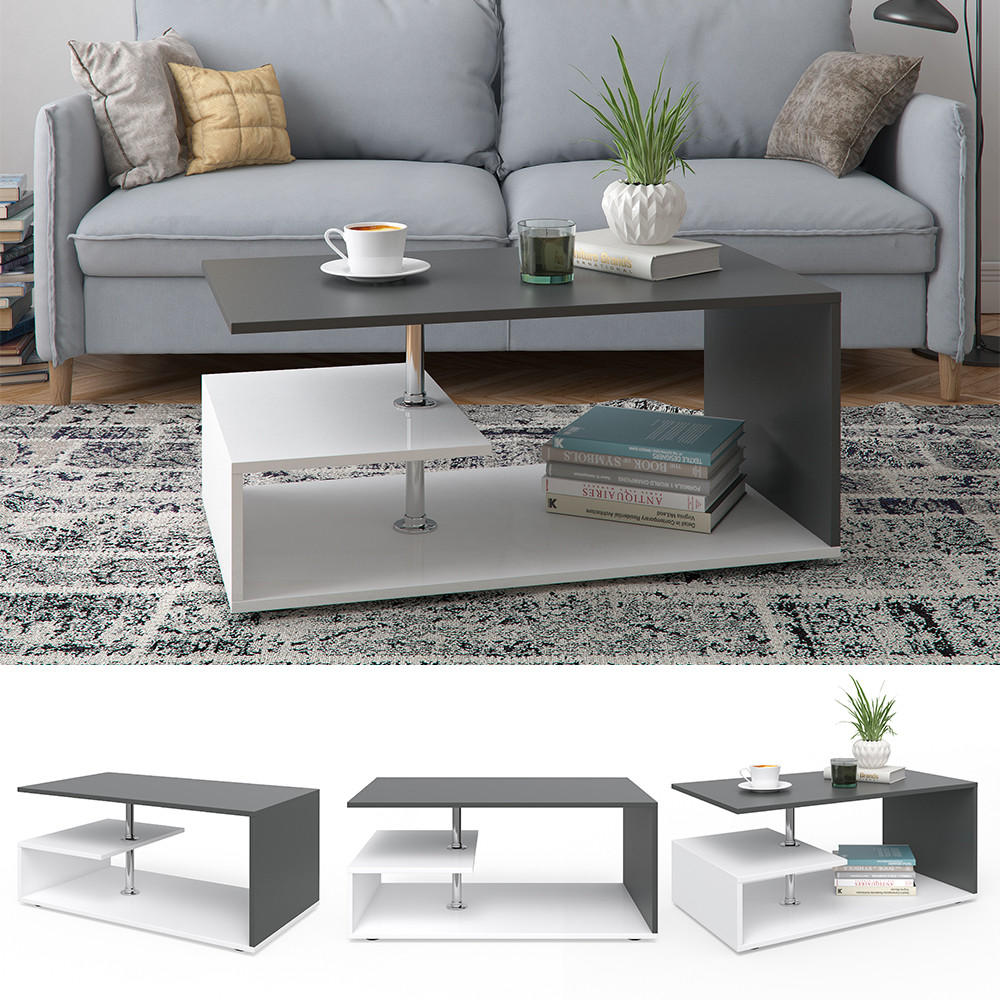 COUCHTISCH Guillermo Weiß/Anthrazit 91 x 52,6 cm - Anthrazit/Weiß, Holzwerkstoff (52.6/91/41cm) - Vicco