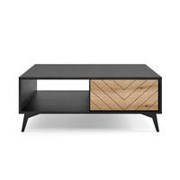 COUCHTISCH Boulia Schwarz mit Fischgrätfronten in Eiche 104/68 cm - Schwarz, Holzwerkstoff/Metall (68/104/40cm) - Selsey