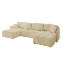 WOHNLANDSCHAFT LONLI-U 355x189x68 Beige Velours - Taupe, Holzwerkstoff/Kunststoff (355/68/189cm) - ALTDECOR